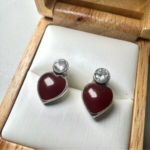 Chic Silver and Red Heart Earrings
